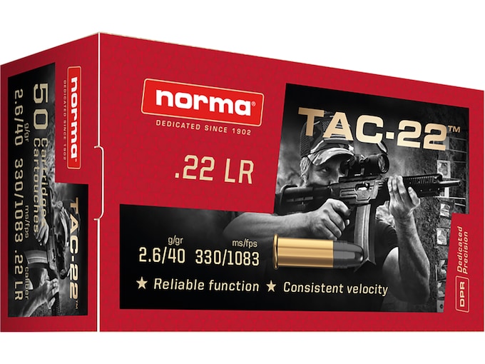 Norma TAC-22 Ammunition 22LR 40 Grain Lead Round Nose Direct Norma TAC-22 Ammunition 22LR 40 Grain Lead Round Nose Direct - Rifles - Taurus X22 Frt Inc